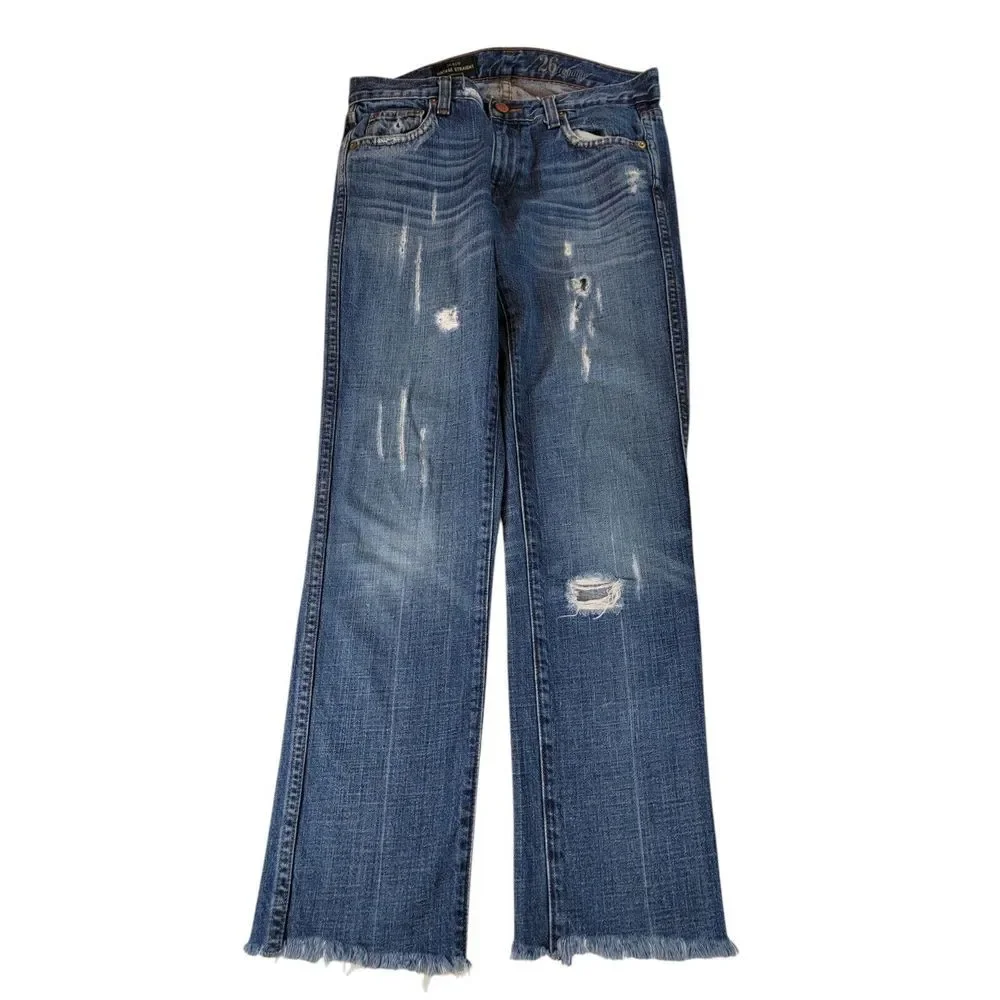 J Crew Womens Size 26 Regular‎ Vintage Straight Raw Hem Distressed 100% Cotton